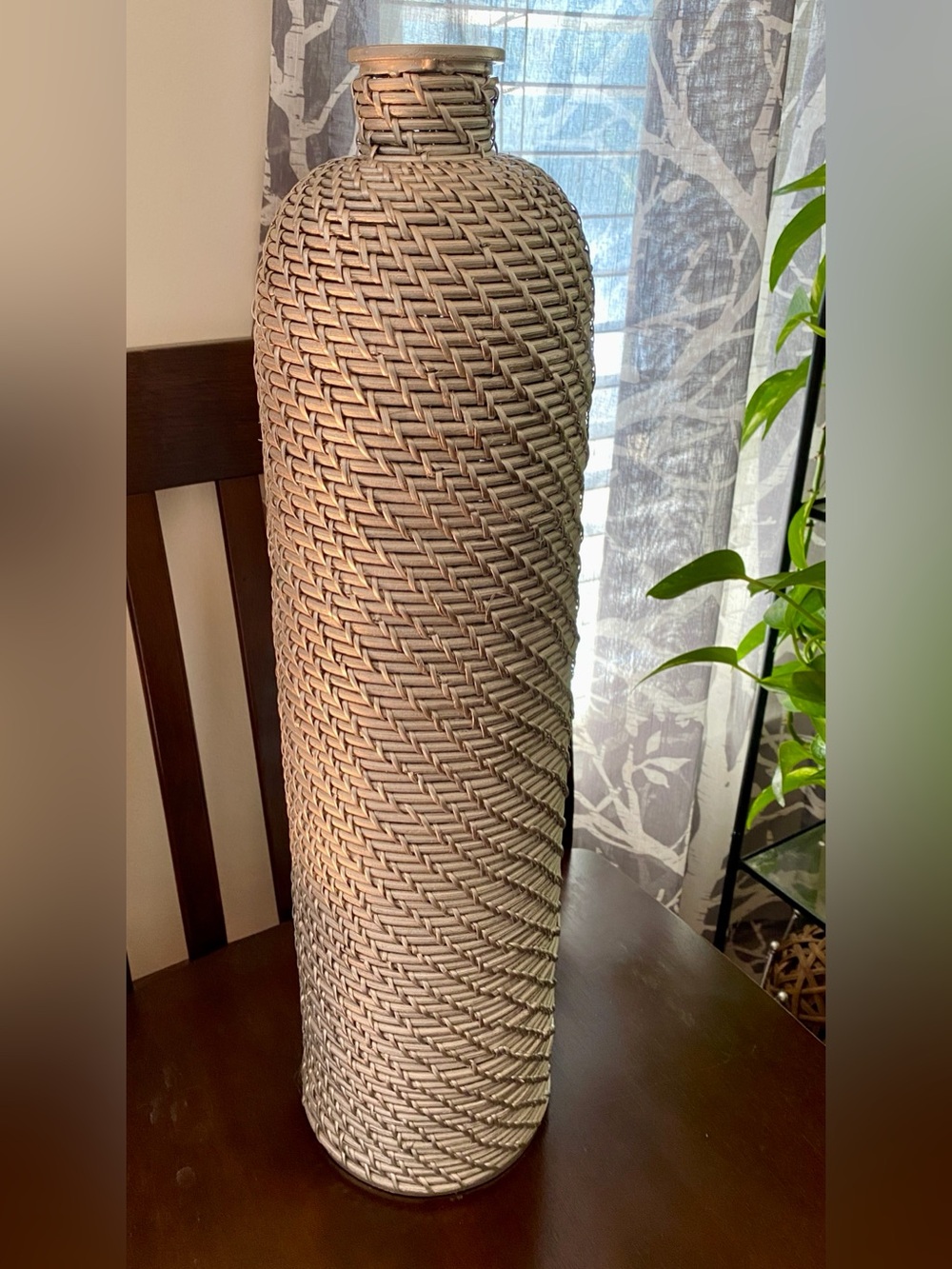 Tall Silver Basket Vase
